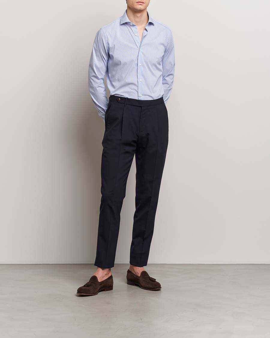 Herren | Businesshemden | Grigio | Comfort Stretch Dress Shirt Light Blue Stripe