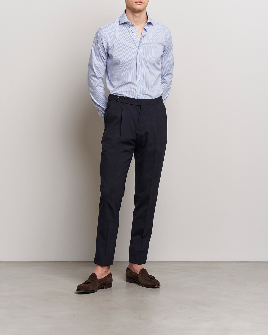 Herren | Hemden | Grigio | Comfort Stretch Dress Shirt Light Blue Stripe
