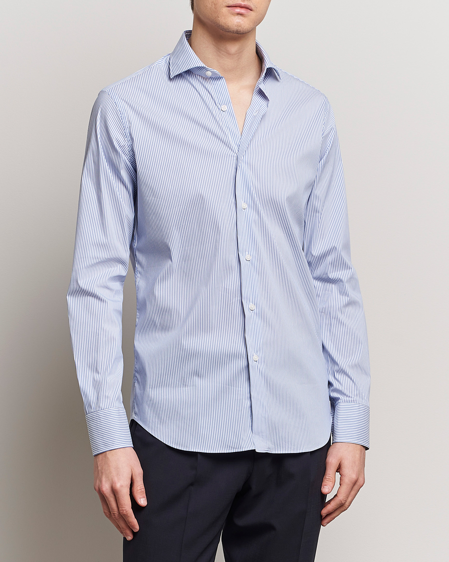Herren | Businesshemden | Grigio | Comfort Stretch Dress Shirt Light Blue Stripe