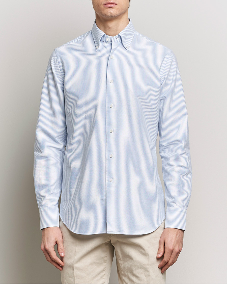 Herren | Oxfordhemden | Grigio | Oxford Button Down Shirt Light Blue Stripe