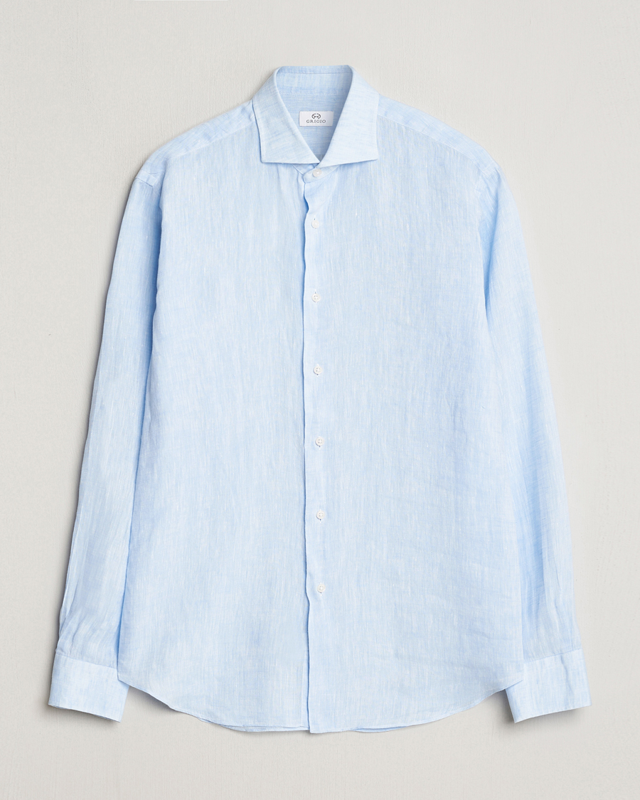 Herren | Hemden | Grigio | Linen Casual Shirt Light Blue