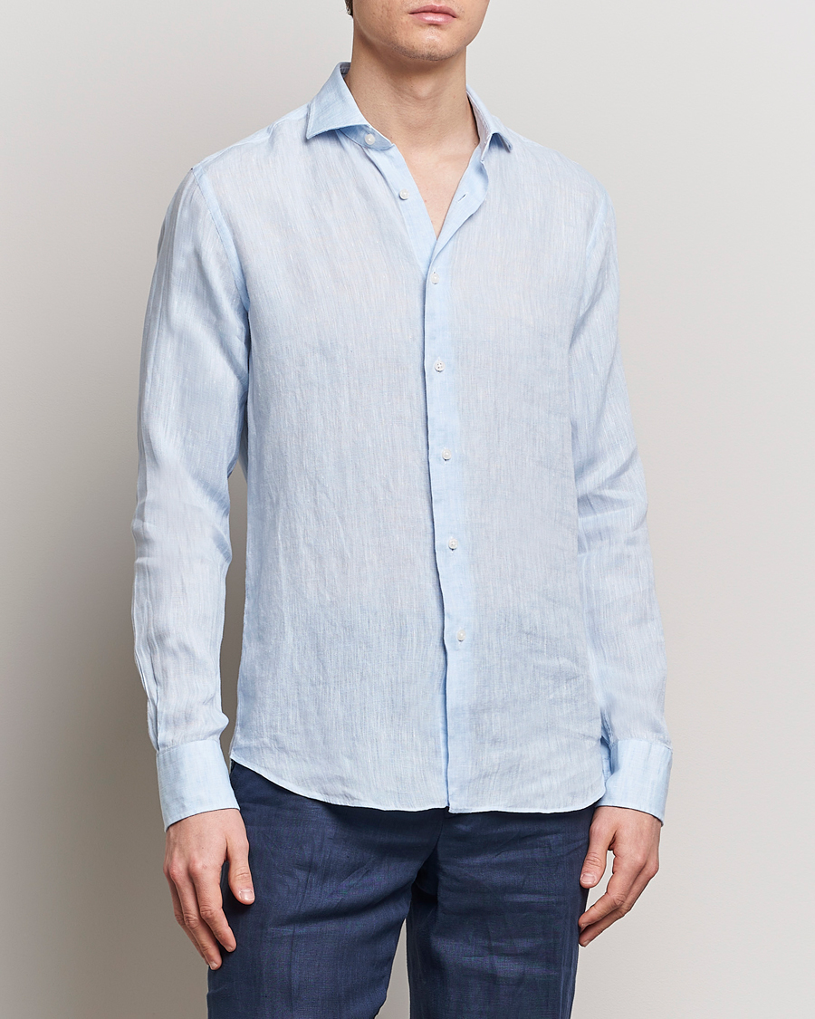 Herren | Hemden | Grigio | Linen Casual Shirt Light Blue