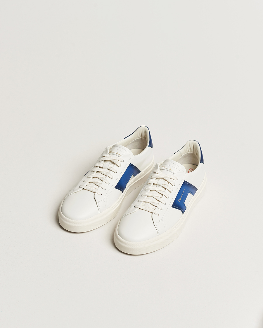 Herren |  | Santoni | Double Buckle Sneakers White/Navy