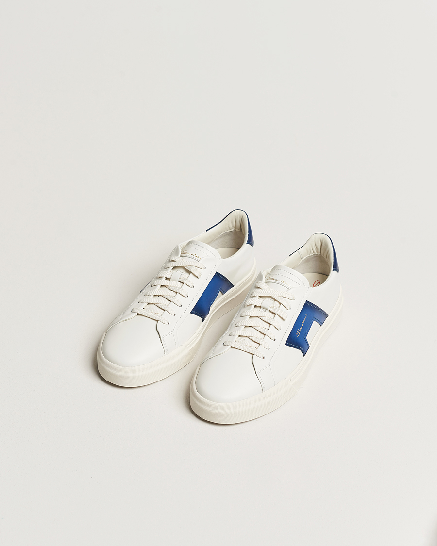 Herren | Sneaker mit niedrigem Schaft | Santoni | Double Buckle Sneakers White/Navy