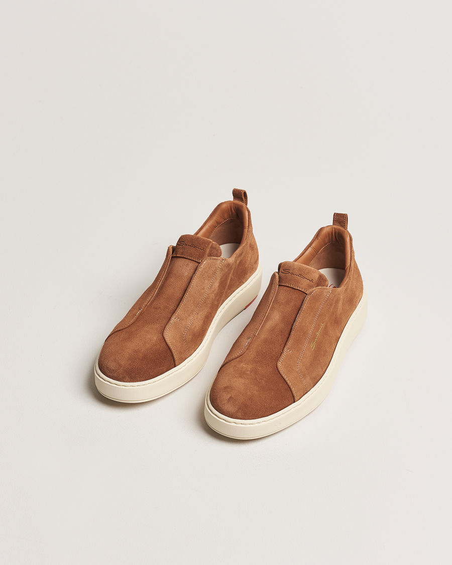 Herren | Santoni Cleanic No Lace Sneakers Brown Suede | Santoni | Cleanic No Lace Sneakers Brown Suede