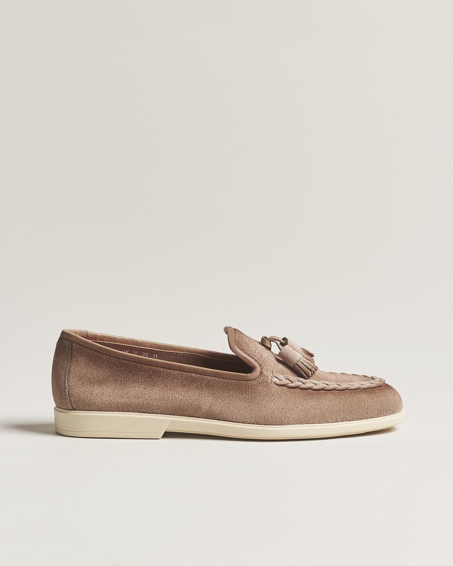 Herren | Santoni Summer Tassel Loafers Beige Suede | Santoni | Summer Tassel Loafers Beige Suede