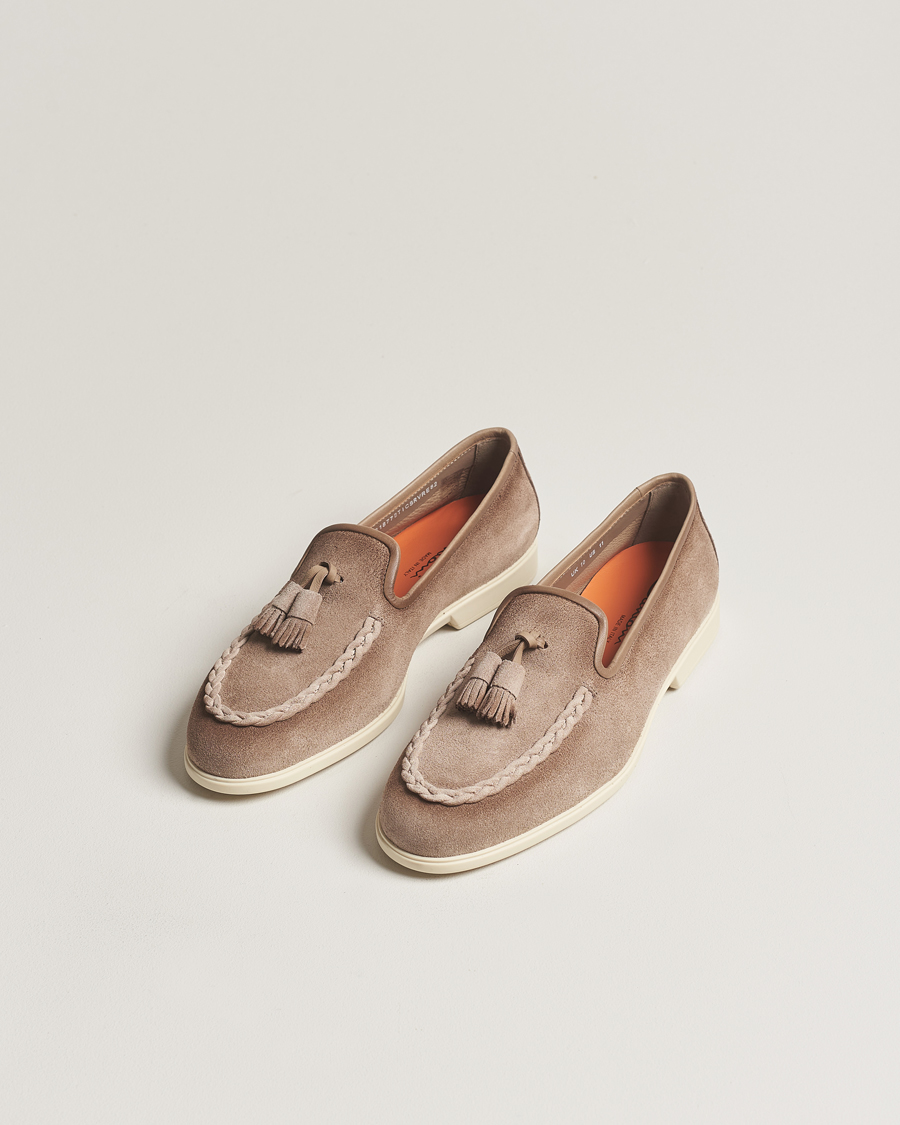 Herren | Santoni Summer Tassel Loafers Beige Suede | Santoni | Summer Tassel Loafers Beige Suede
