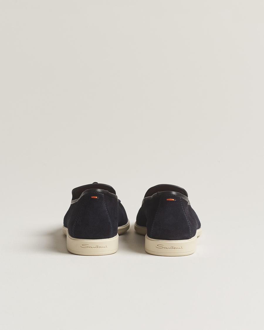 Herren | Santoni Summer Tassel Loafers Navy Suede | Santoni | Summer Tassel Loafers Navy Suede