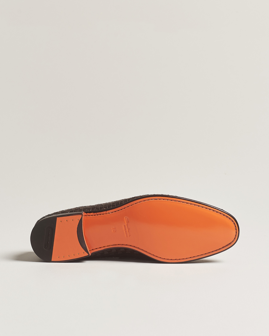 Herren | Santoni Braided Penny Loafers Dark Brown Calf | Santoni | Braided Penny Loafers Dark Brown Calf