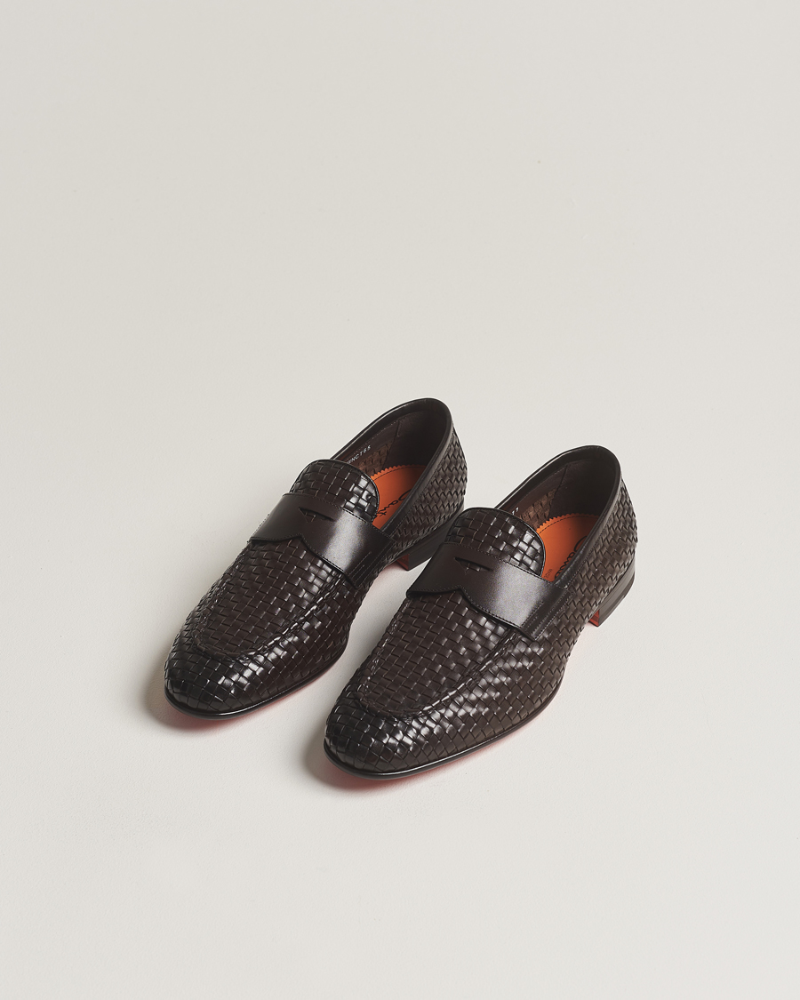 Herren | Loafer | Santoni | Braided Penny Loafers Dark Brown Calf