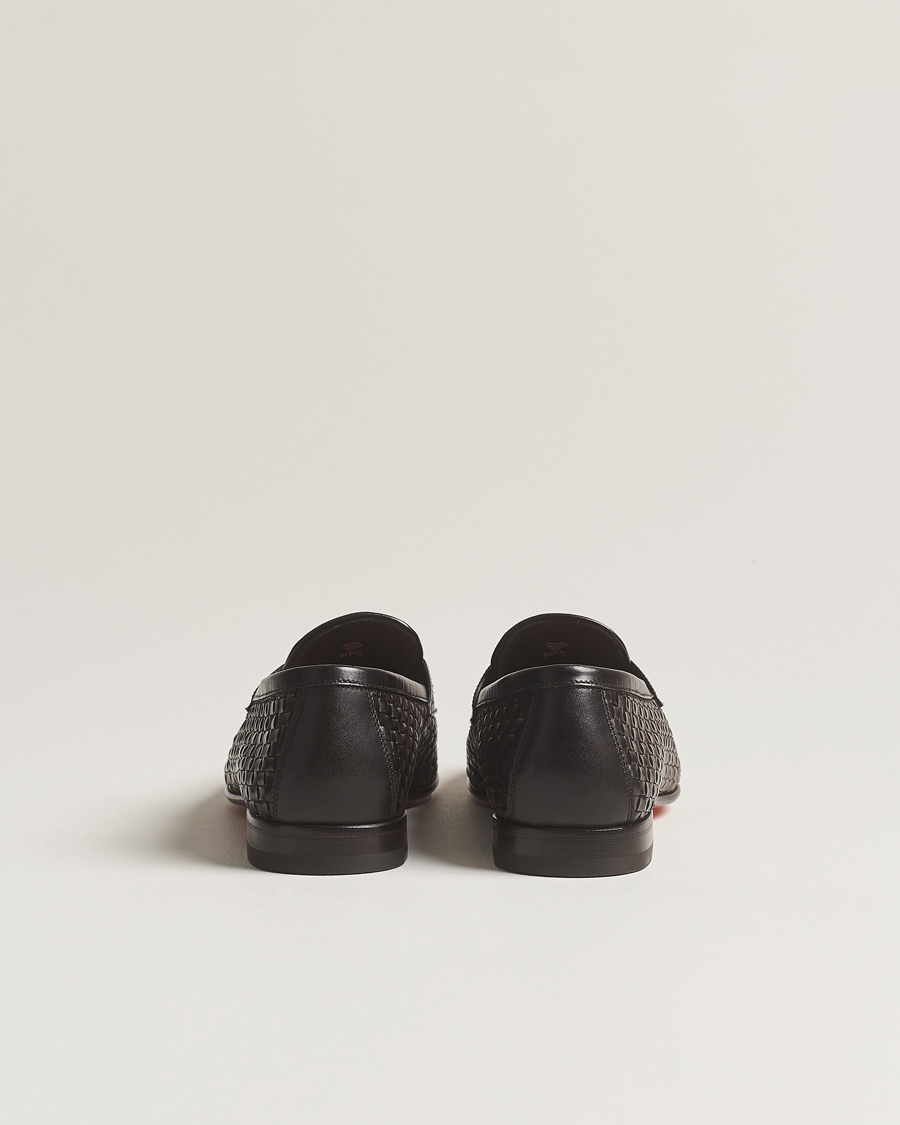 Herren | Santoni Braided Penny Loafers Dark Brown Calf | Santoni | Braided Penny Loafers Dark Brown Calf