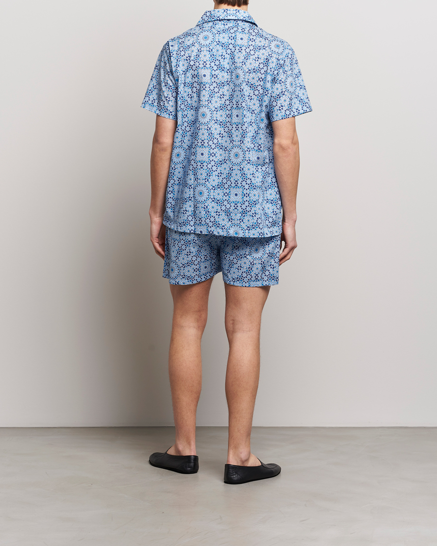 Herren |  | Derek Rose | Shortie Printed Cotton Pyjama Set Blue