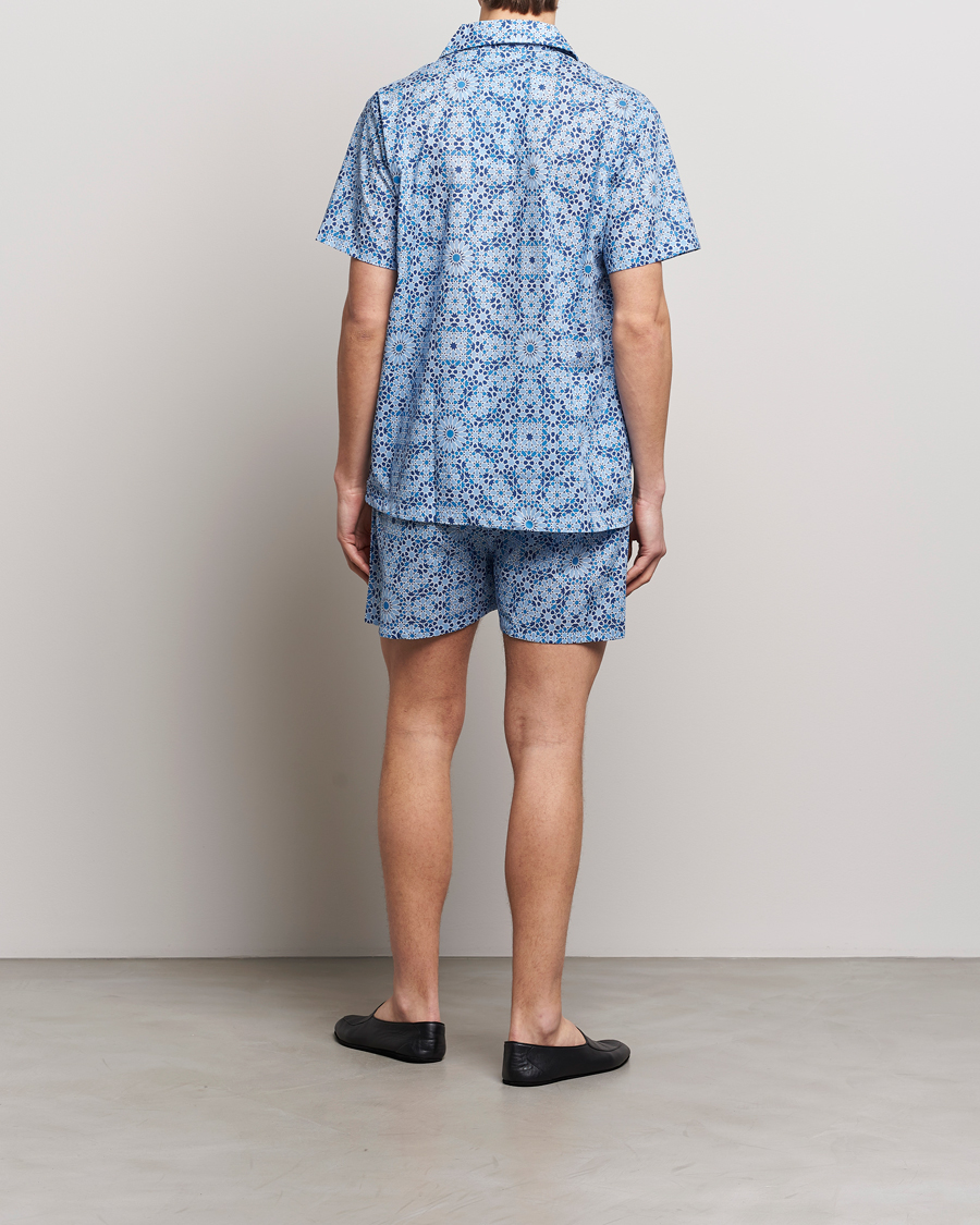 Men |  | Derek Rose | Shortie Printed Cotton Pyjama Set Blue