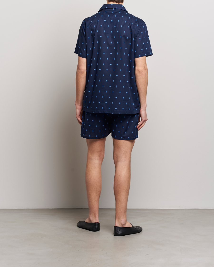Herren | Pyjama-Set | Derek Rose | Shortie Printed Cotton Pyjama Set Navy