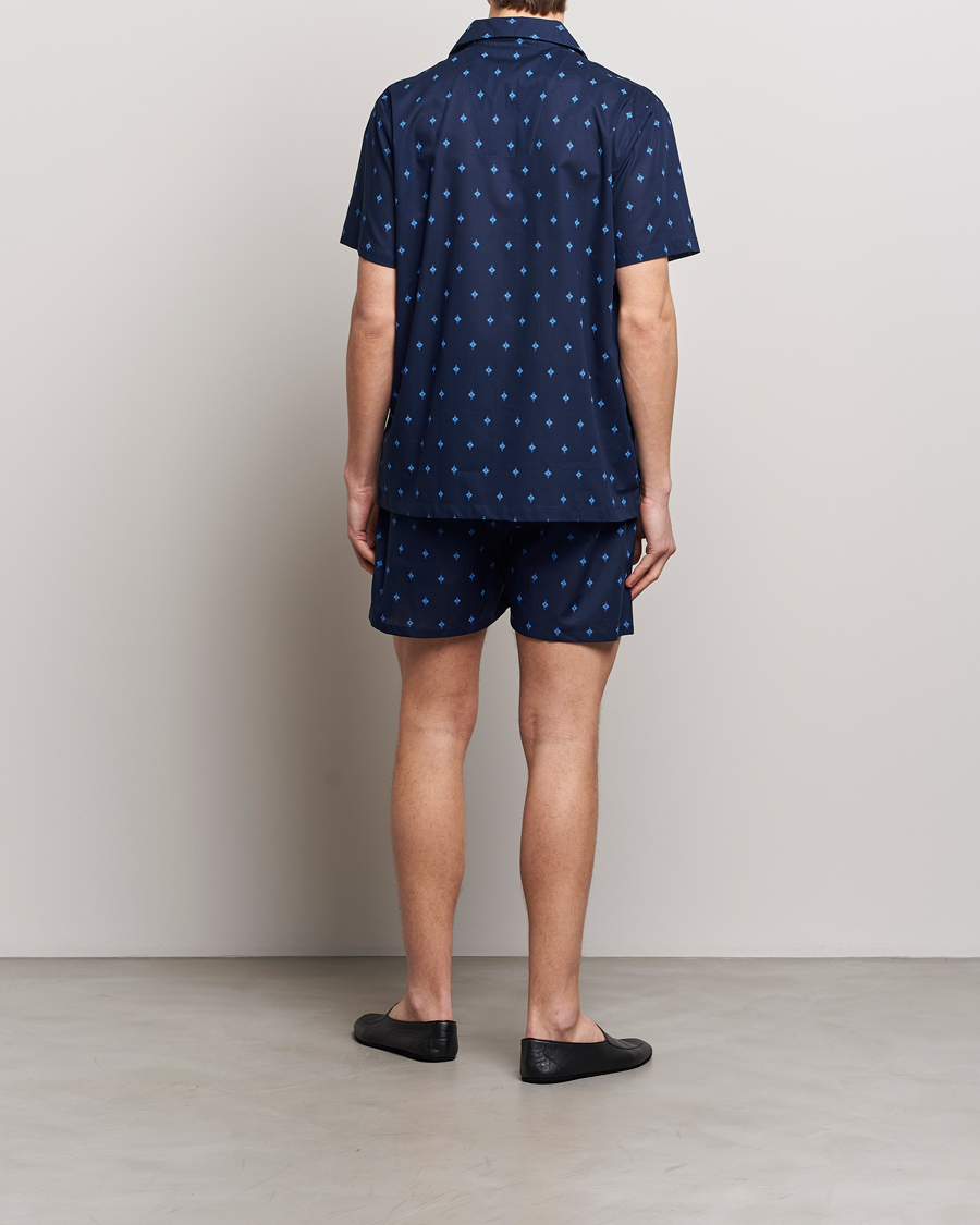 Herren | Best of British | Derek Rose | Shortie Printed Cotton Pyjama Set Navy