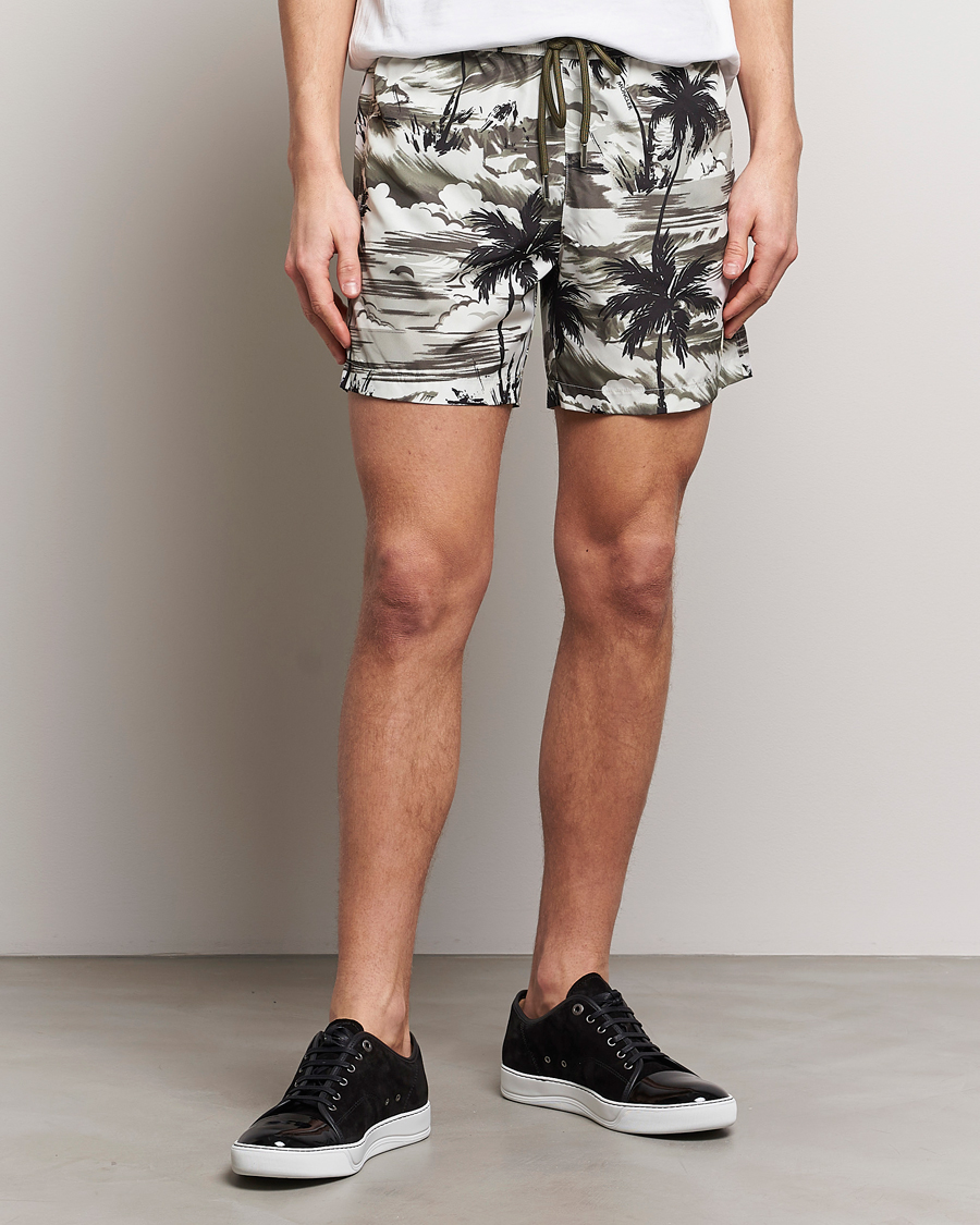 Herren | Badehosen | Moncler | Palm Printed Swim Shorts White/Olive