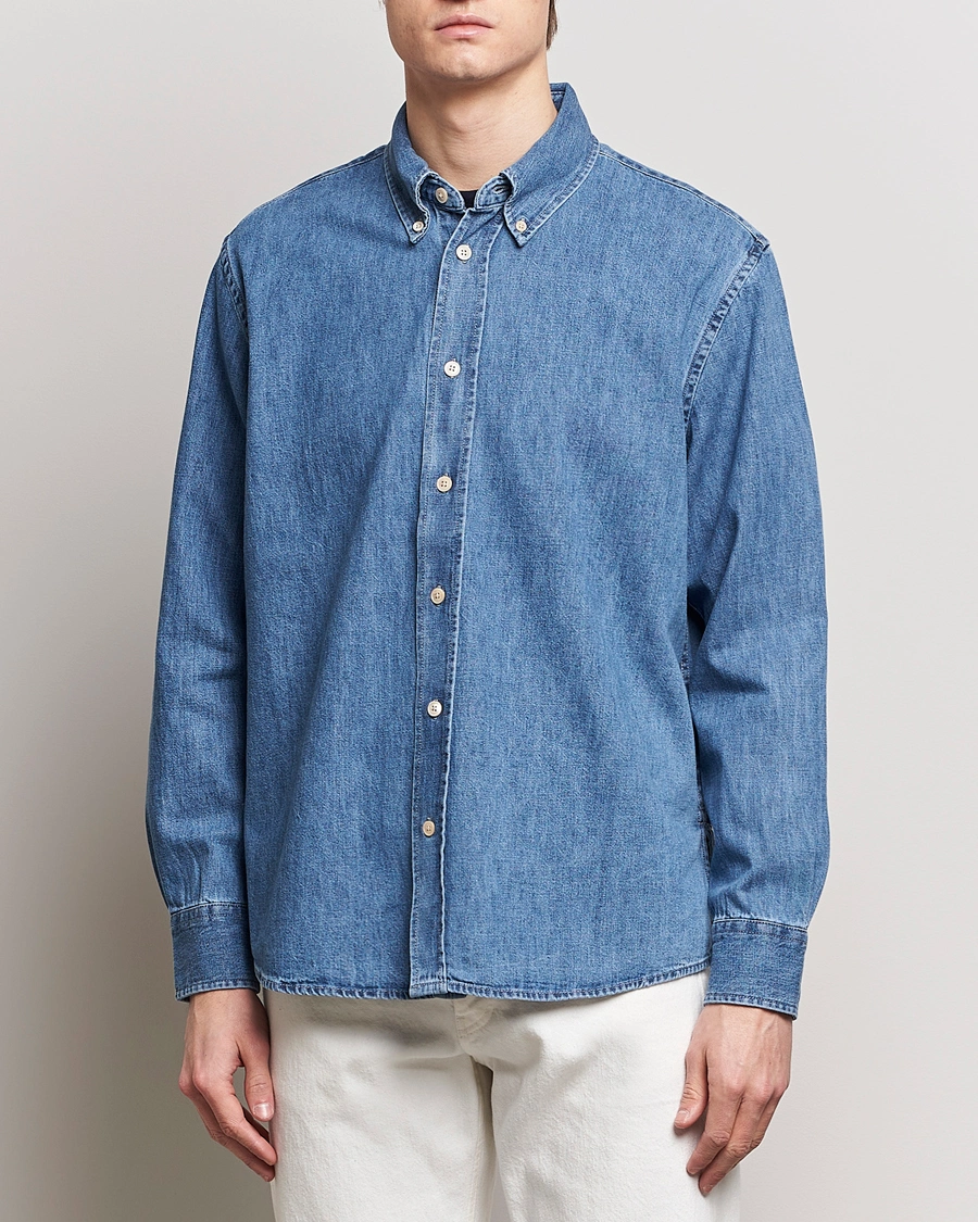 Herren |  | Sunflower | Denim Button Down Shirt Mid Blue