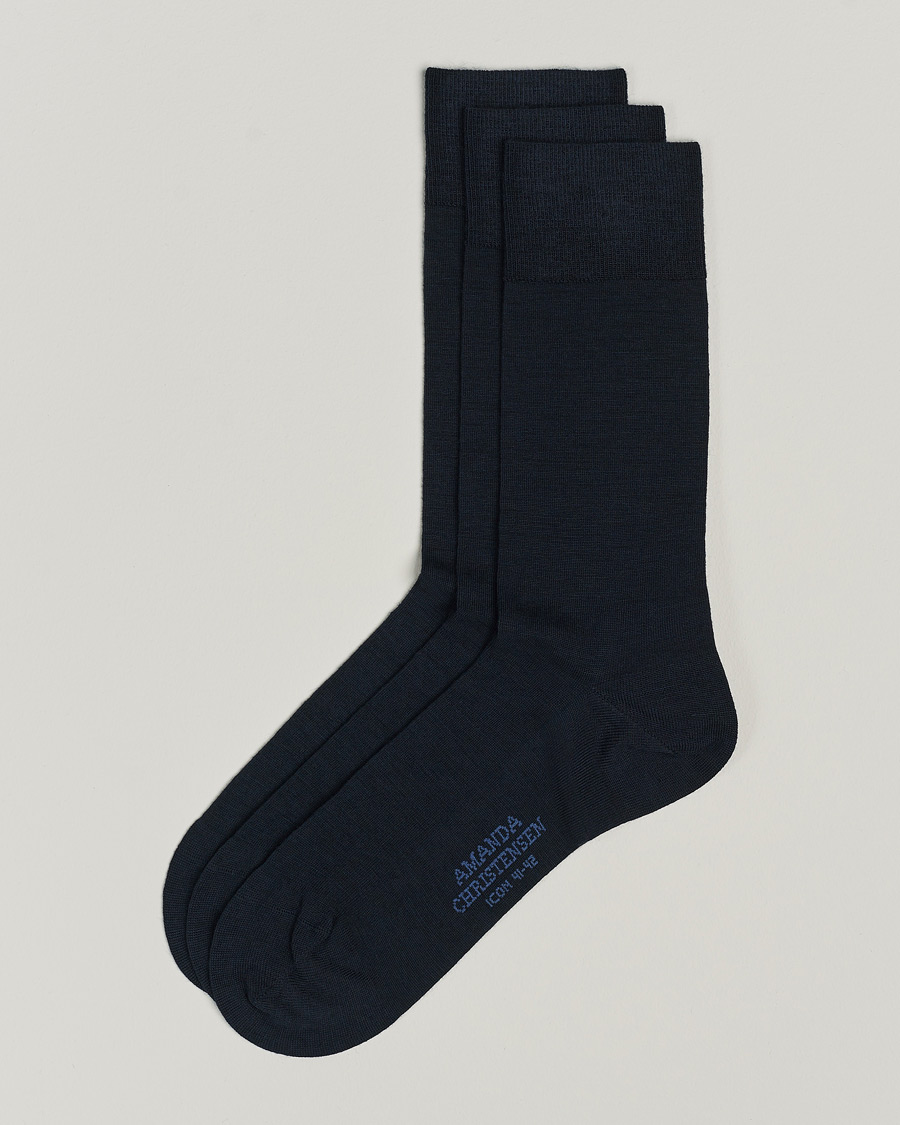 Herren | Unterwäsche | Amanda Christensen | 3-Pack Icon Wool/Cotton Socks Dark Navy