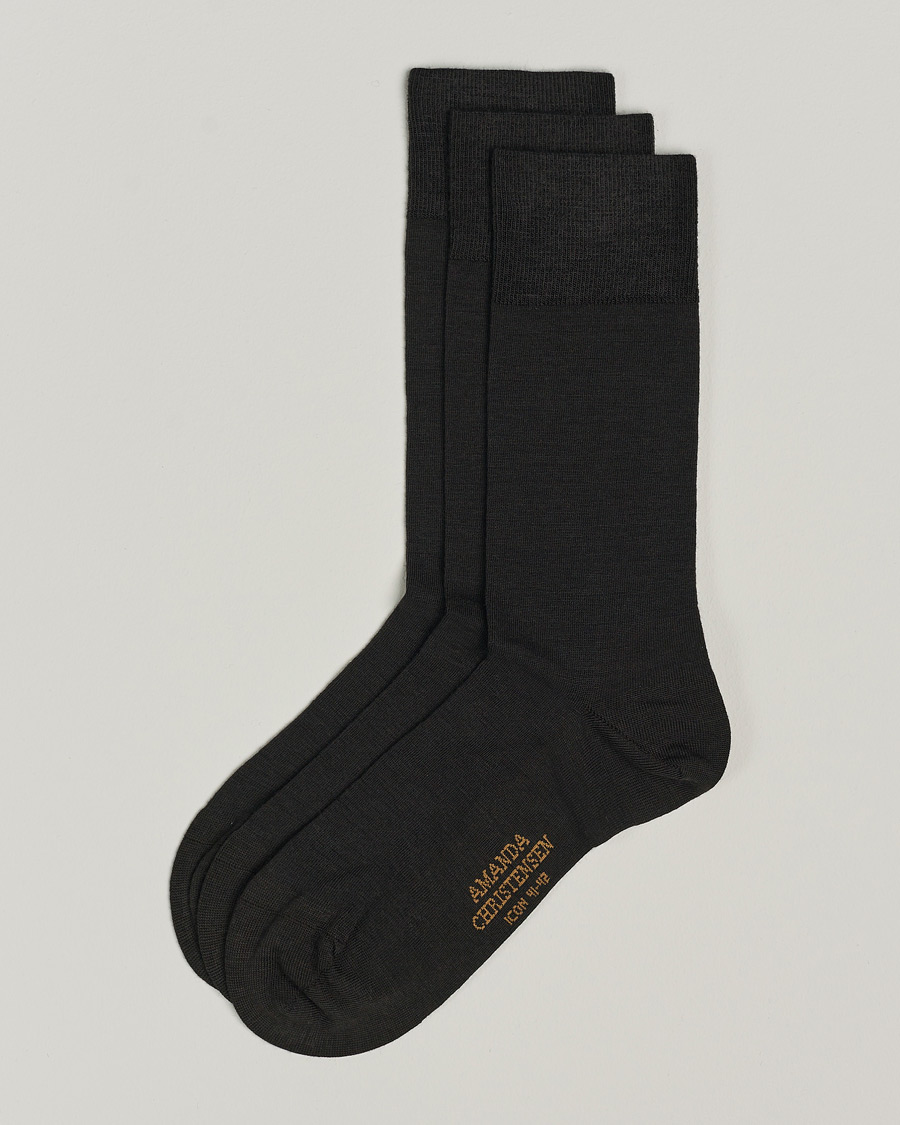 Herren | Unterwäsche | Amanda Christensen | 3-Pack Icon Wool/Cotton Socks Dark Brown