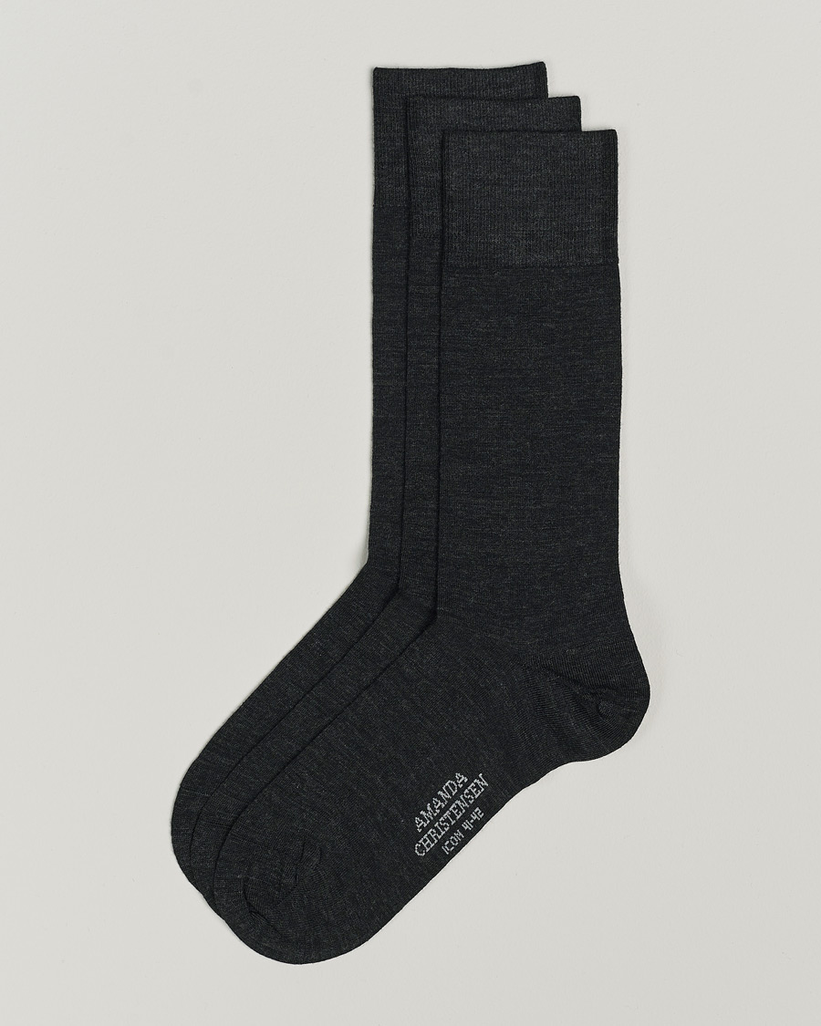 Herren | Unterwäsche | Amanda Christensen | 3-Pack Icon Wool/Cotton Socks Antracite Melange