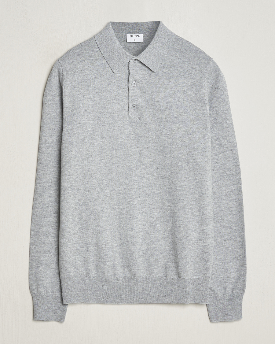 Herren | Pullover | Filippa K | Knitted Polo Shirt Light Grey Melange