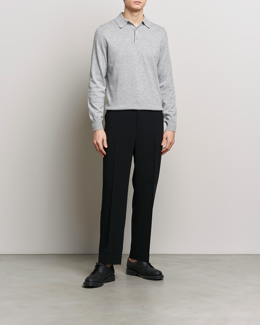Herren | Pullover | Filippa K | Knitted Polo Shirt Light Grey Melange