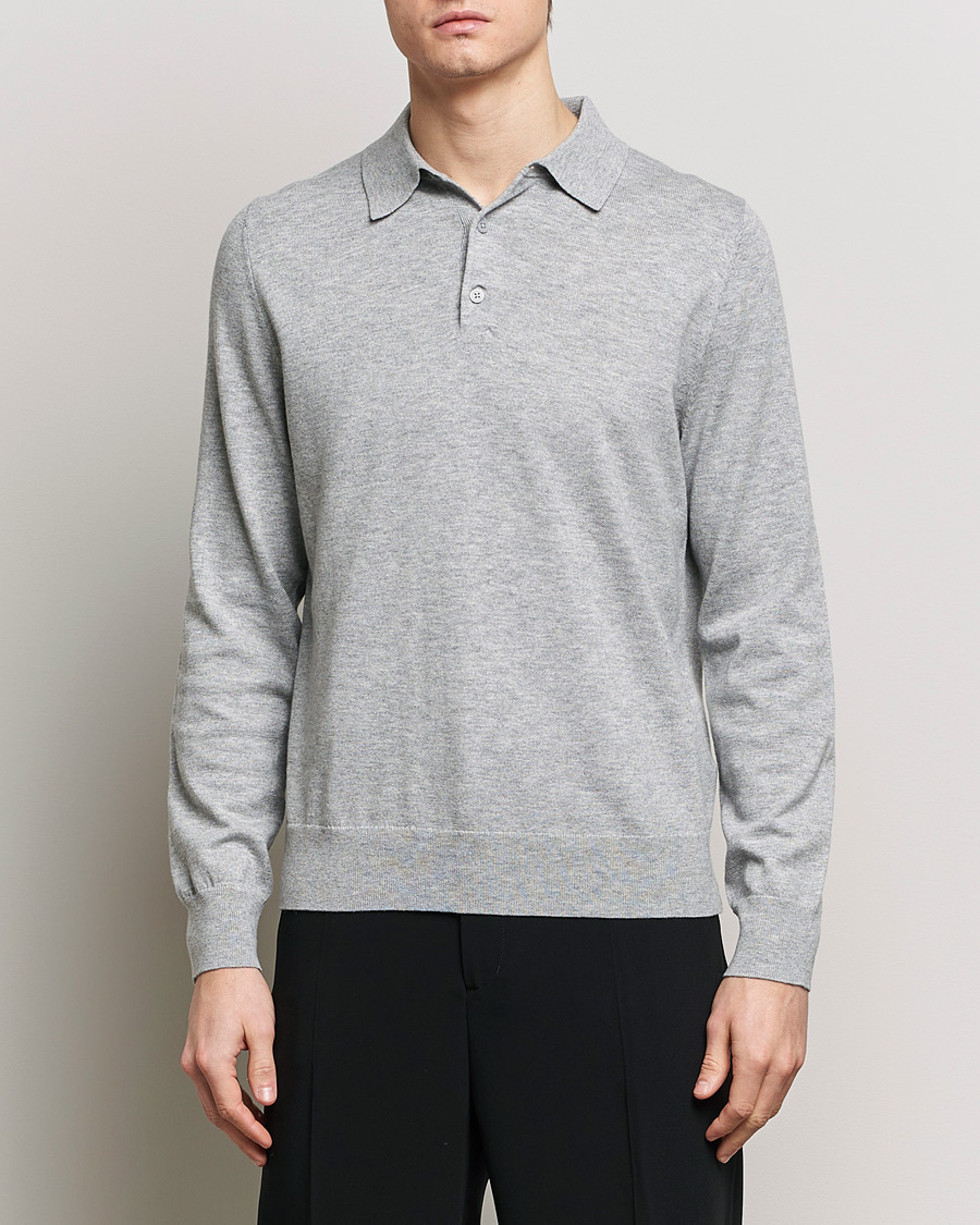 Herren | Bestickte Polohemden | Filippa K | Knitted Polo Shirt Light Grey Melange