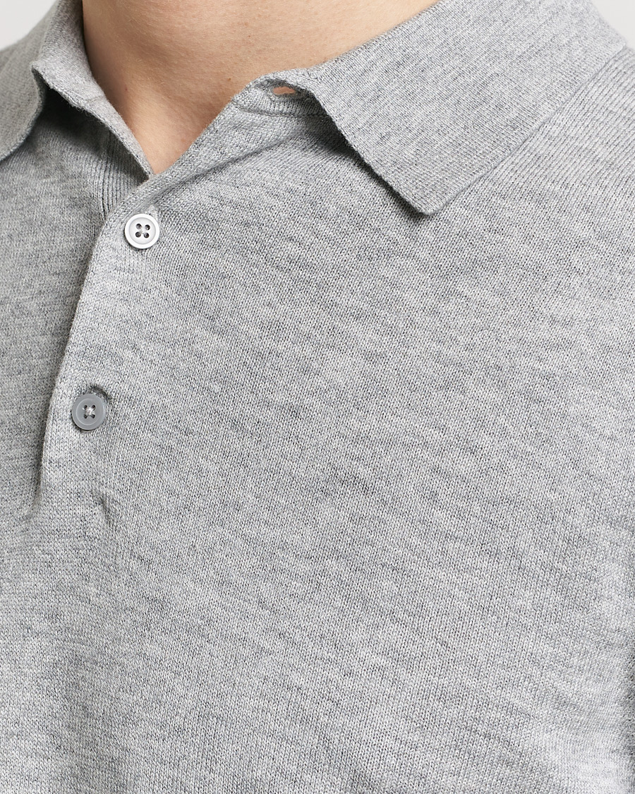 Herren | Pullover | Filippa K | Knitted Polo Shirt Light Grey Melange