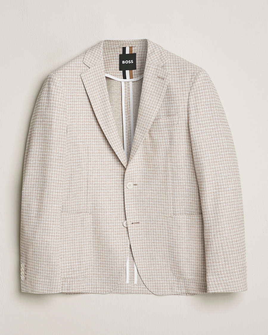 Herren | Sakkos | BOSS BLACK | Hanry Jersey Linen Checked Blazer Dark Beige