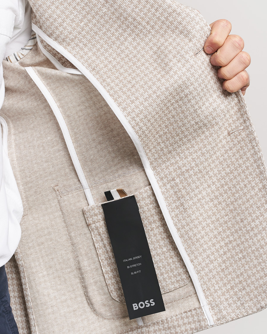 Herren | Sakkos | BOSS BLACK | Hanry Jersey Linen Checked Blazer Dark Beige