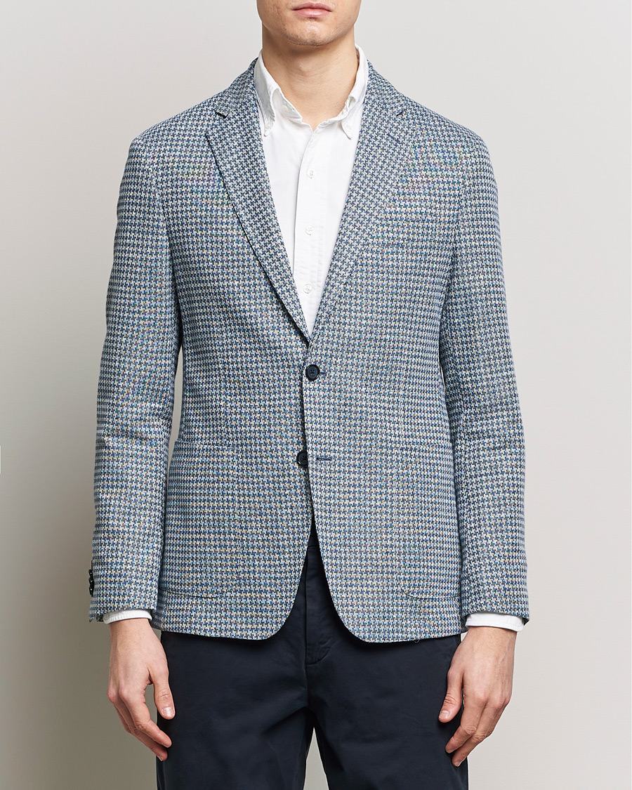 Herren | Sakkos | BOSS BLACK | Hanry Jersey Linen Checked Blazer Bright Blue