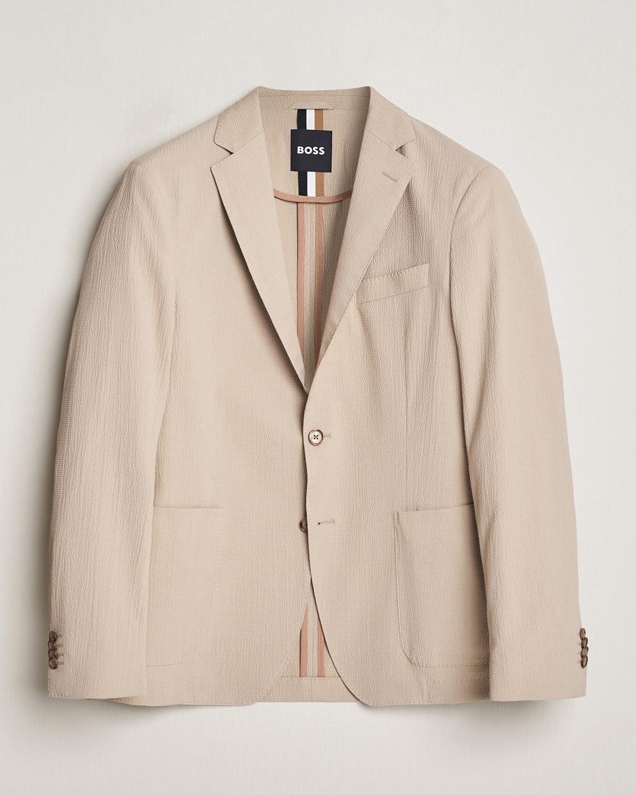 Herren | Sakkos | BOSS BLACK | Hanry Cotton Seersucker Blazer Dark Beige