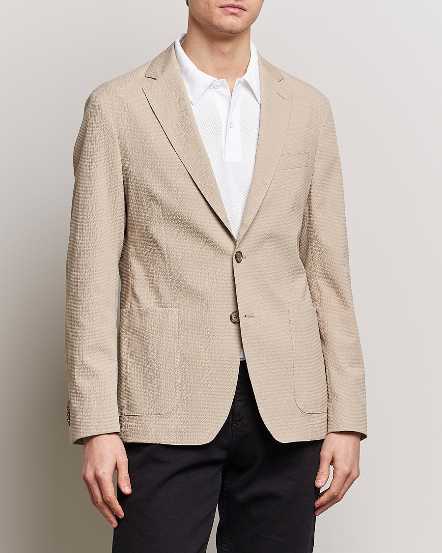 Herren | Business & Beyond | BOSS BLACK | Hanry Cotton Seersucker Blazer Dark Beige