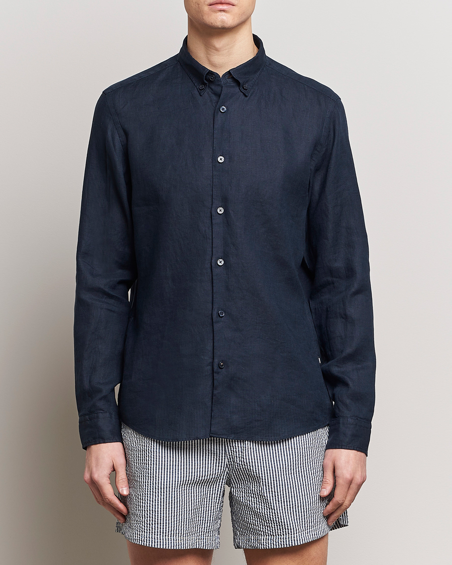 Men |  | BOSS BLACK | Liam Linen Shirt Dark Blue