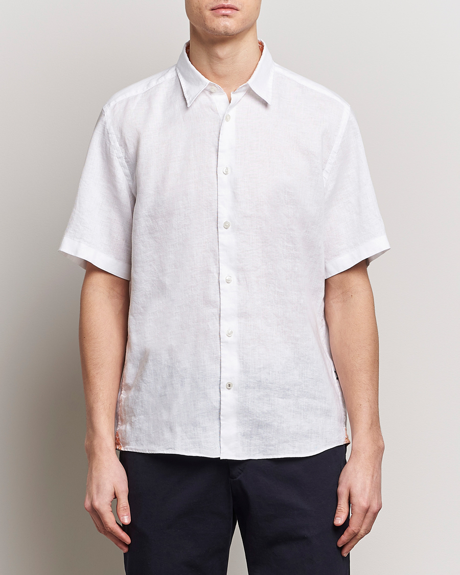 Herren | Hemden | BOSS BLACK | Liam Short Sleeve Linen Shirt White