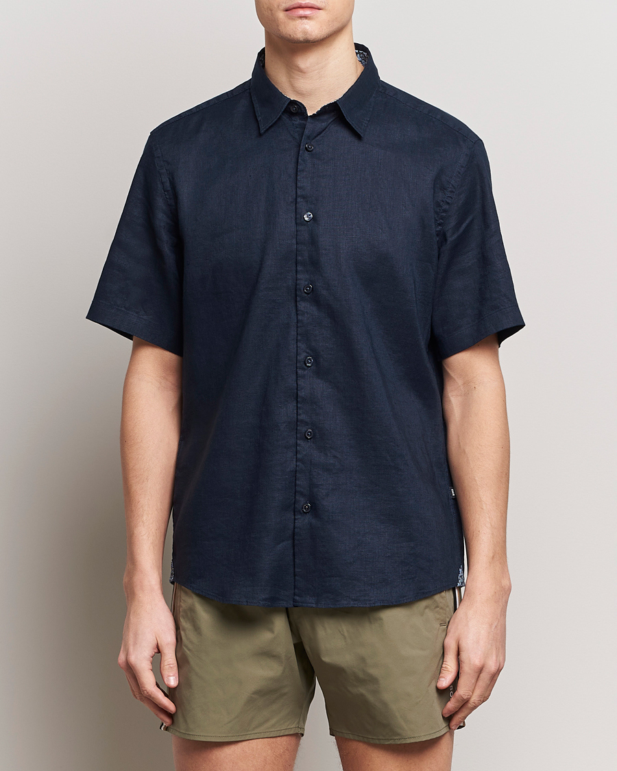Herren | Hemden | BOSS BLACK | Liam Short Sleeve Linen Shirt Dark Blue