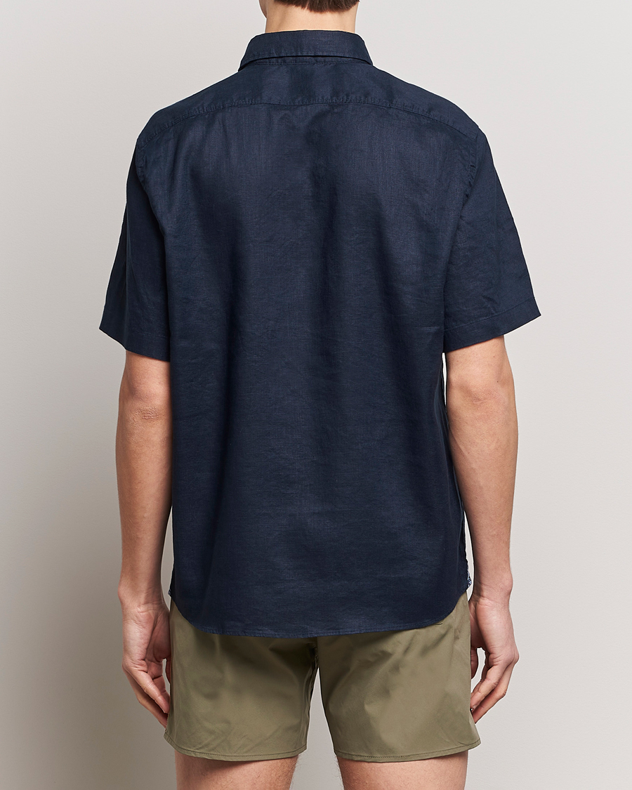 Herren | Hemden | BOSS BLACK | Liam Short Sleeve Linen Shirt Dark Blue