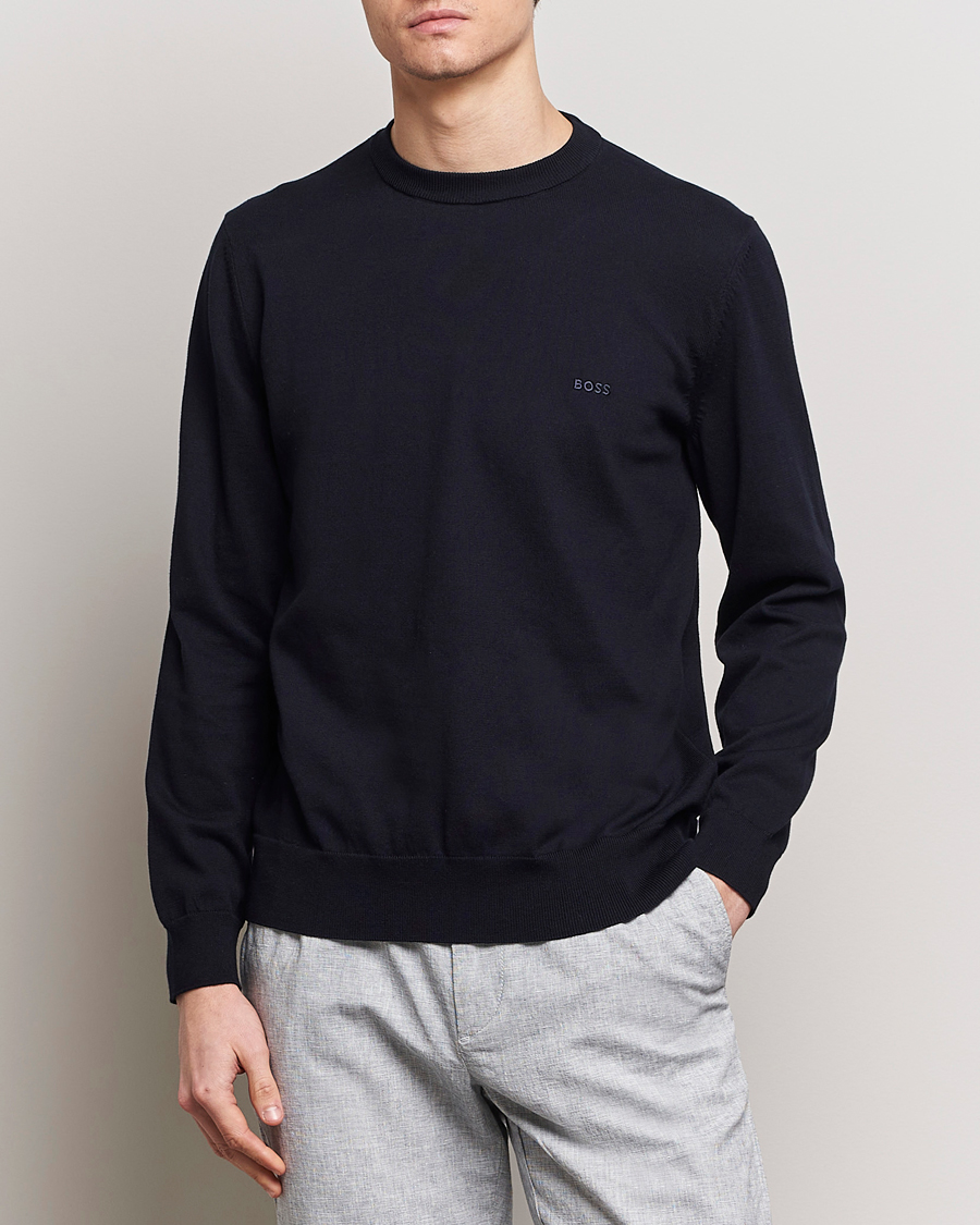 Men | Crew Neck Jumpers | BOSS BLACK | Pacas Crew Neck Pullover Dark Blue