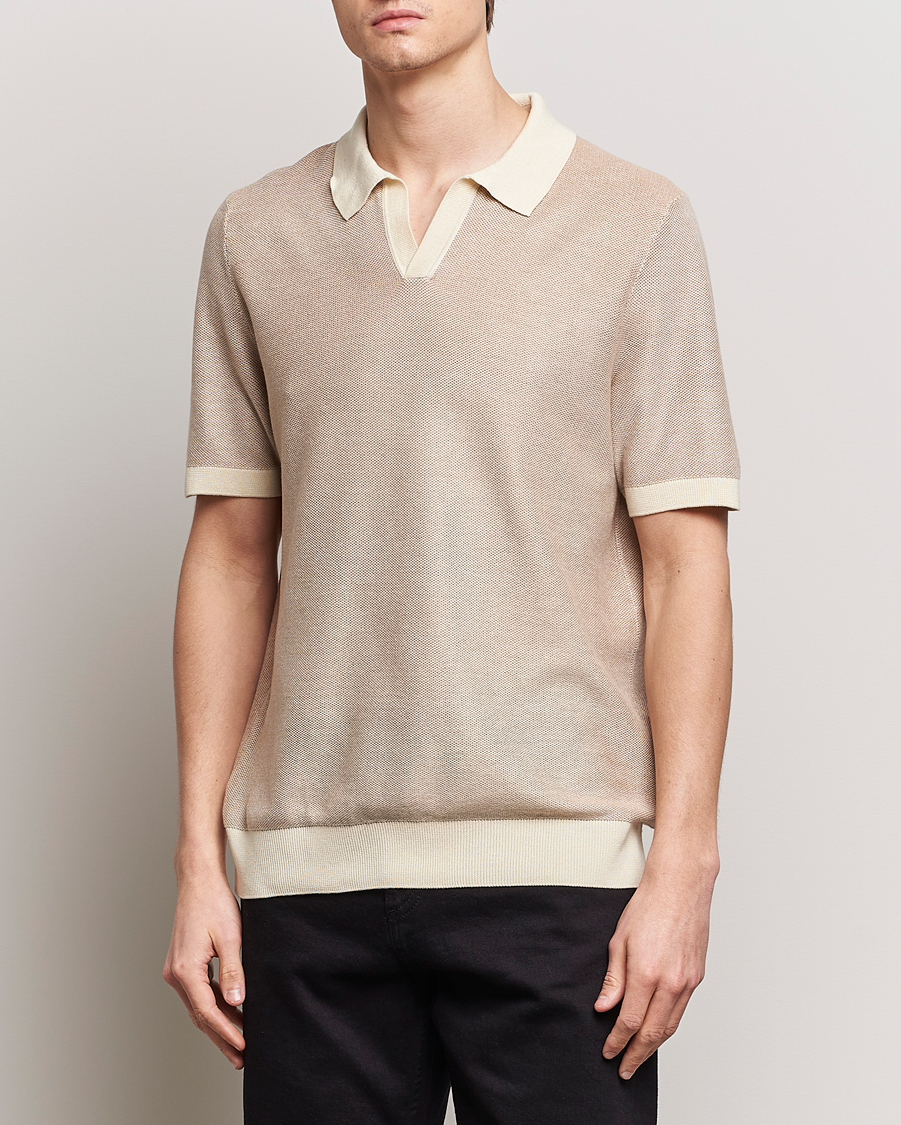 Men | Short Sleeve Polo Shirts | BOSS BLACK | Tempio Open Collar Polo Open Beige