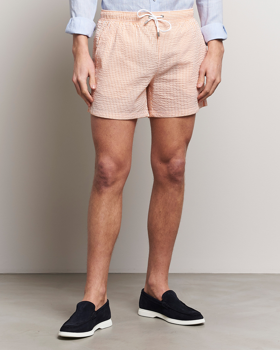 Men |  | BOSS BLACK | Velvetfish Seersucker Swimshorts Orange