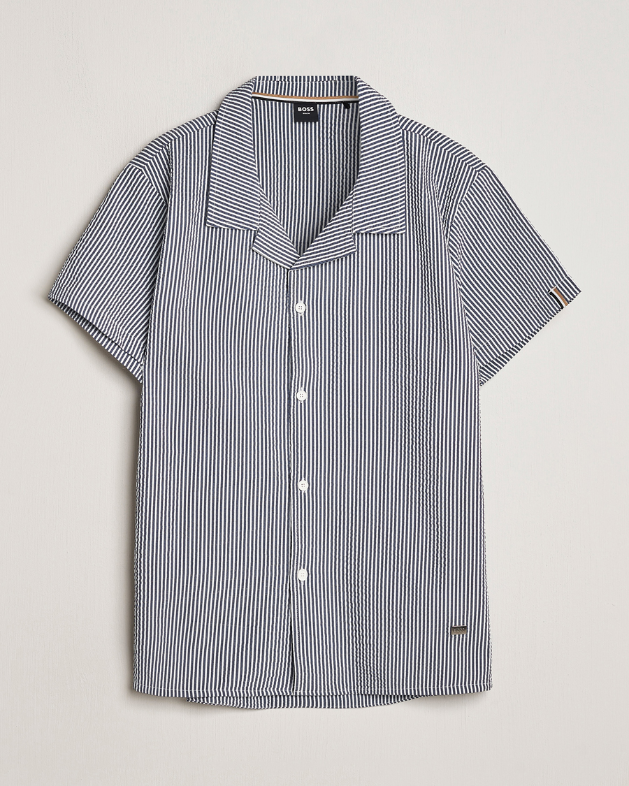 Herren | Hemden | BOSS BLACK | Short Sleeve Open Collar Shirt Navy