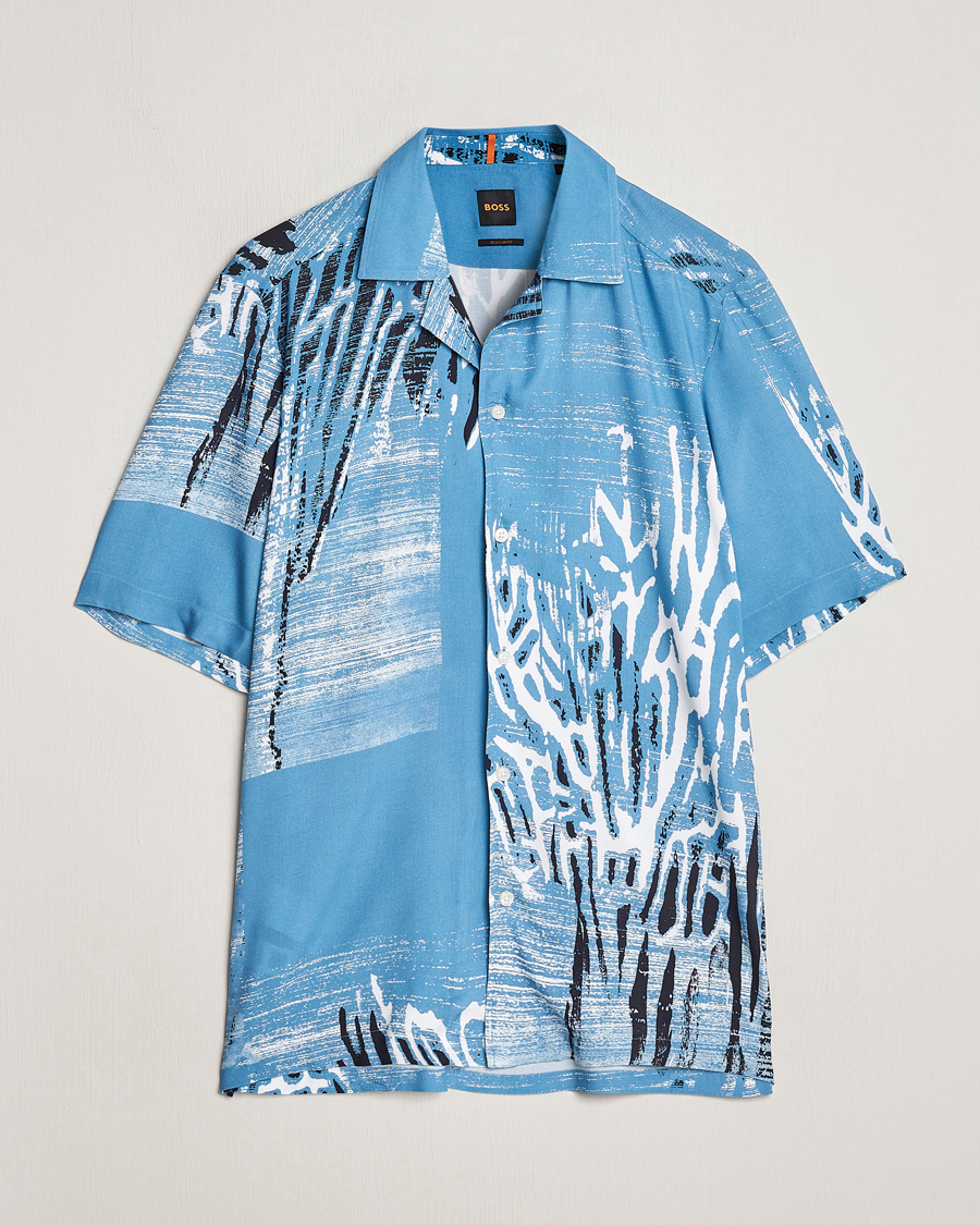 Herren | Hemden | BOSS ORANGE | Rayer Short Sleeve Printed Shirt Open Blue