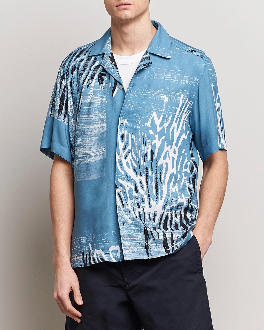 Herren | Kurzarmhemden | BOSS ORANGE | Rayer Short Sleeve Printed Shirt Open Blue