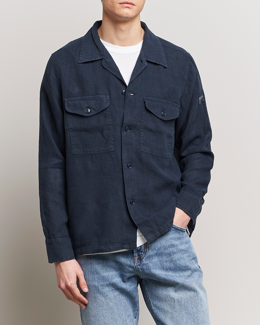 Men | Spring Jackets | BOSS ORANGE | Lovel Linen Overshirt Dark Blue