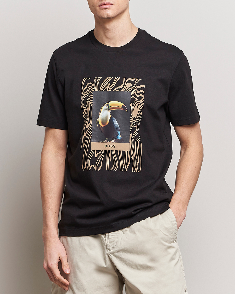 Herren | Kurzarm T-Shirt | BOSS ORANGE | Tucan Printed Crew Neck T-Shirt Black