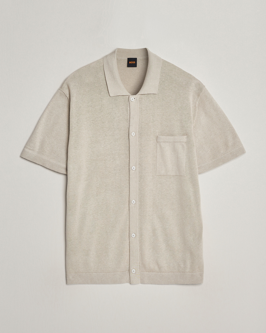 Herren | Hemden | BOSS ORANGE | Kamiccio Knitted Short Sleeve Shirt Light Beige