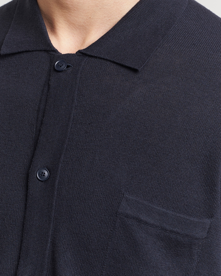 Herren | Hemden | BOSS ORANGE | Kamiccio Knitted Short Sleeve Shirt Dark Blue