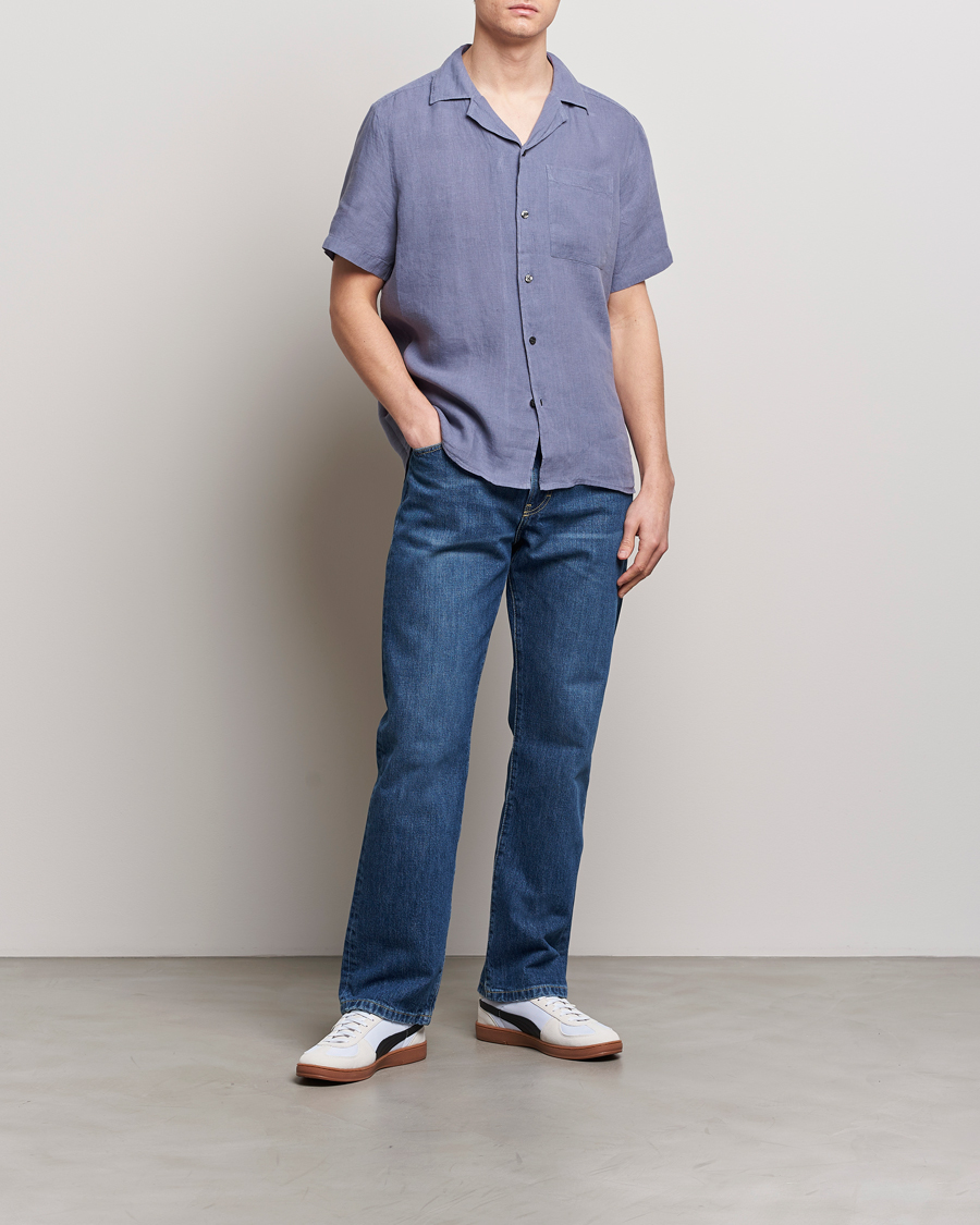 Herren | Hemden | HUGO | Ellino Short Sleeve Linen Shirt Open Blue