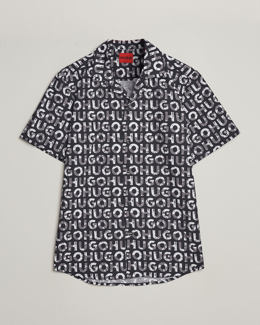 Herren | Hemden | HUGO | Ellino Short Sleeve Cotton Shirt Black/White