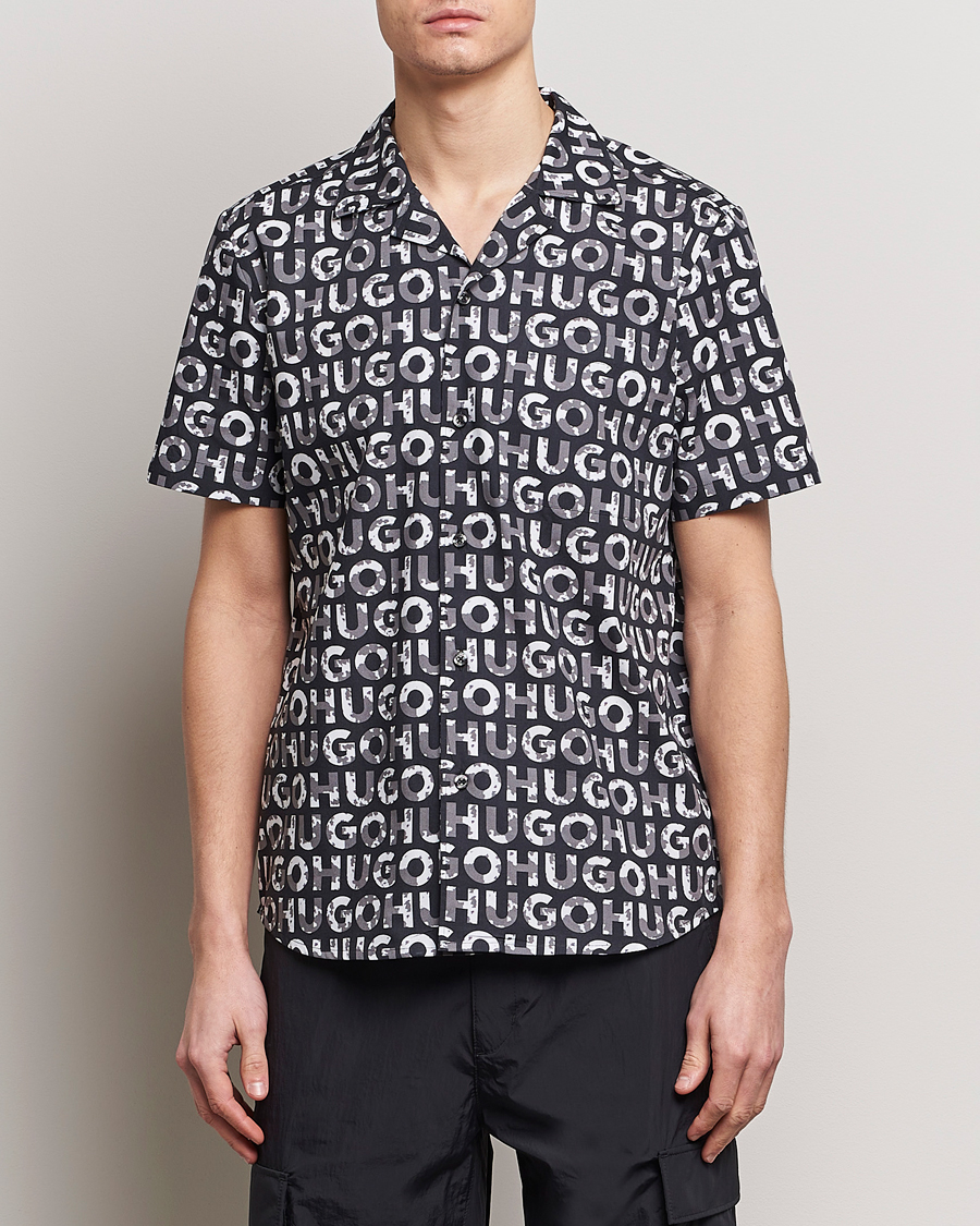 Herr |  | HUGO | Ellino Short Sleeve Cotton Shirt Black/White